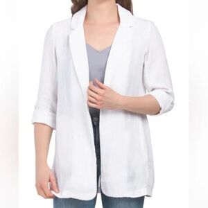 H by Halston  Linen Roll-up Sleeve Boyfriend Blazer Jacket Womens Size L